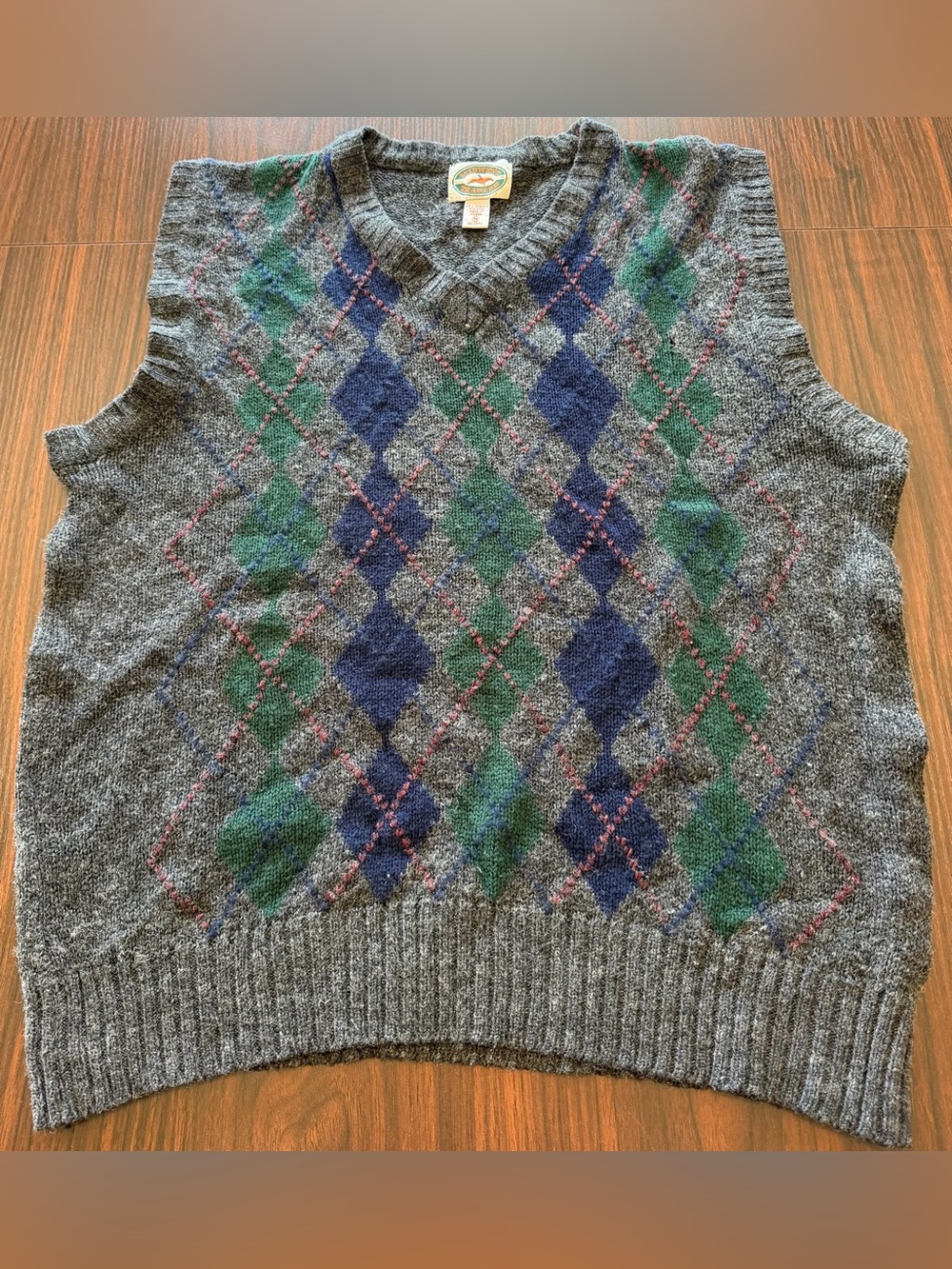 Vintage Midwest Traders Mens Gray Argyle Wool Blend V-Neck Sweater Vest Size M